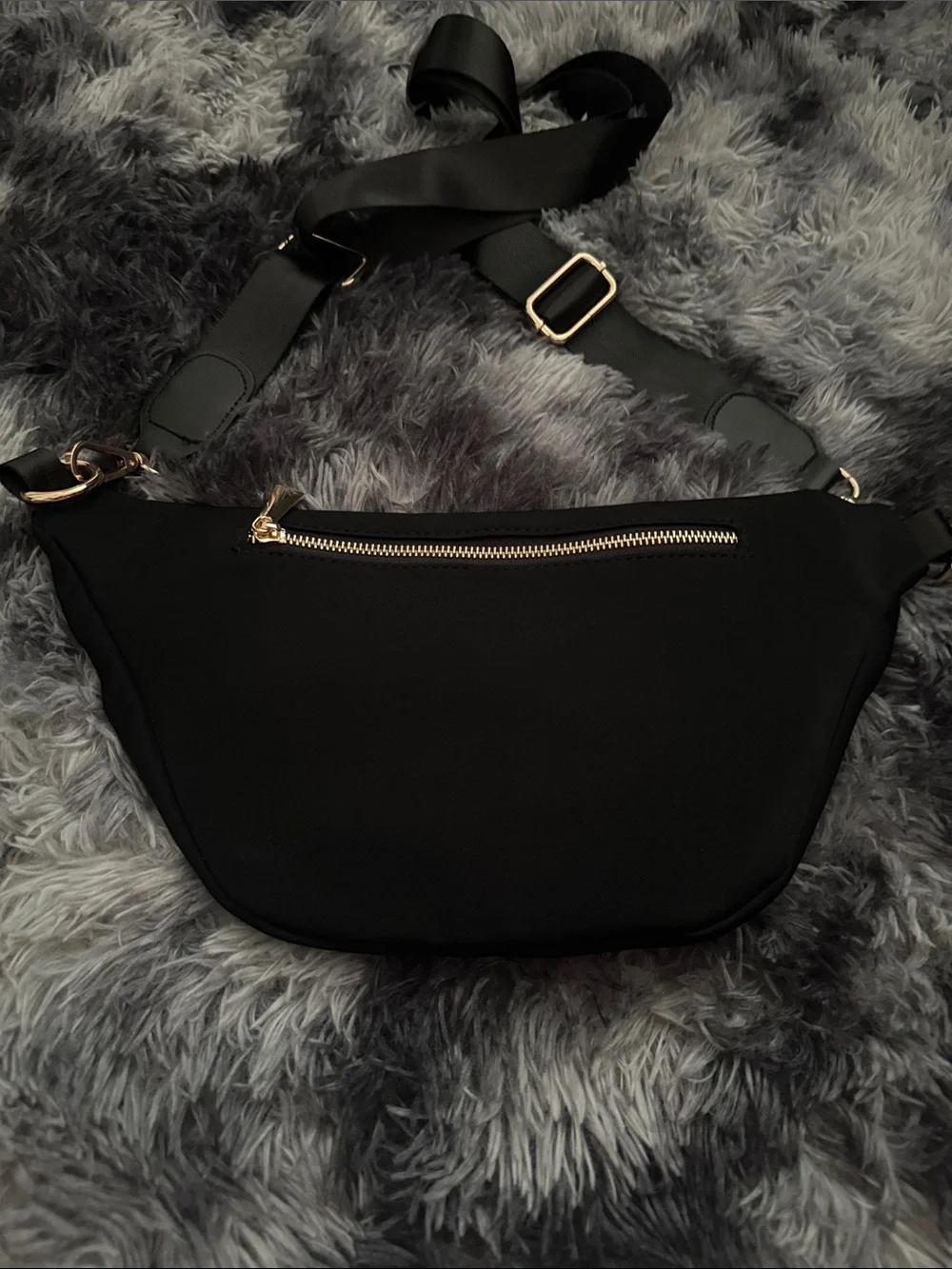 Black Crossbody Belt Bag with Gold Hardware